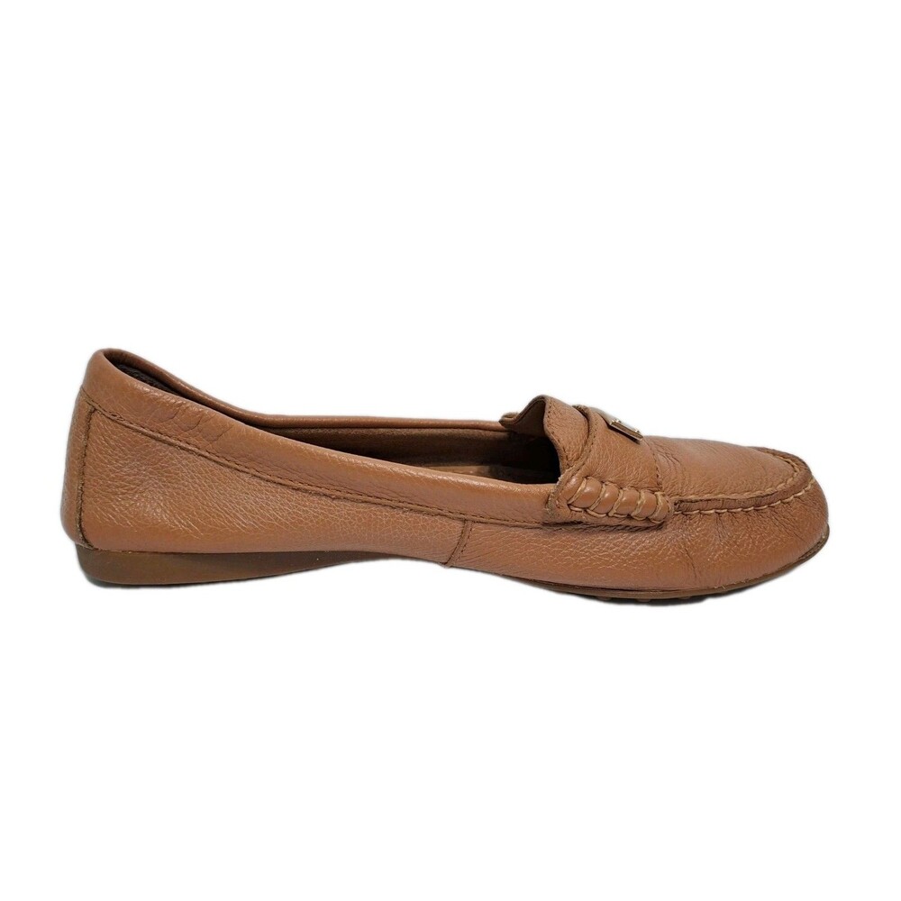 Coach Fredrica Pebbled Leather Driving Loafers Womens 8.5 Tan Gold Logo A5175 - Picture 6 of 11
